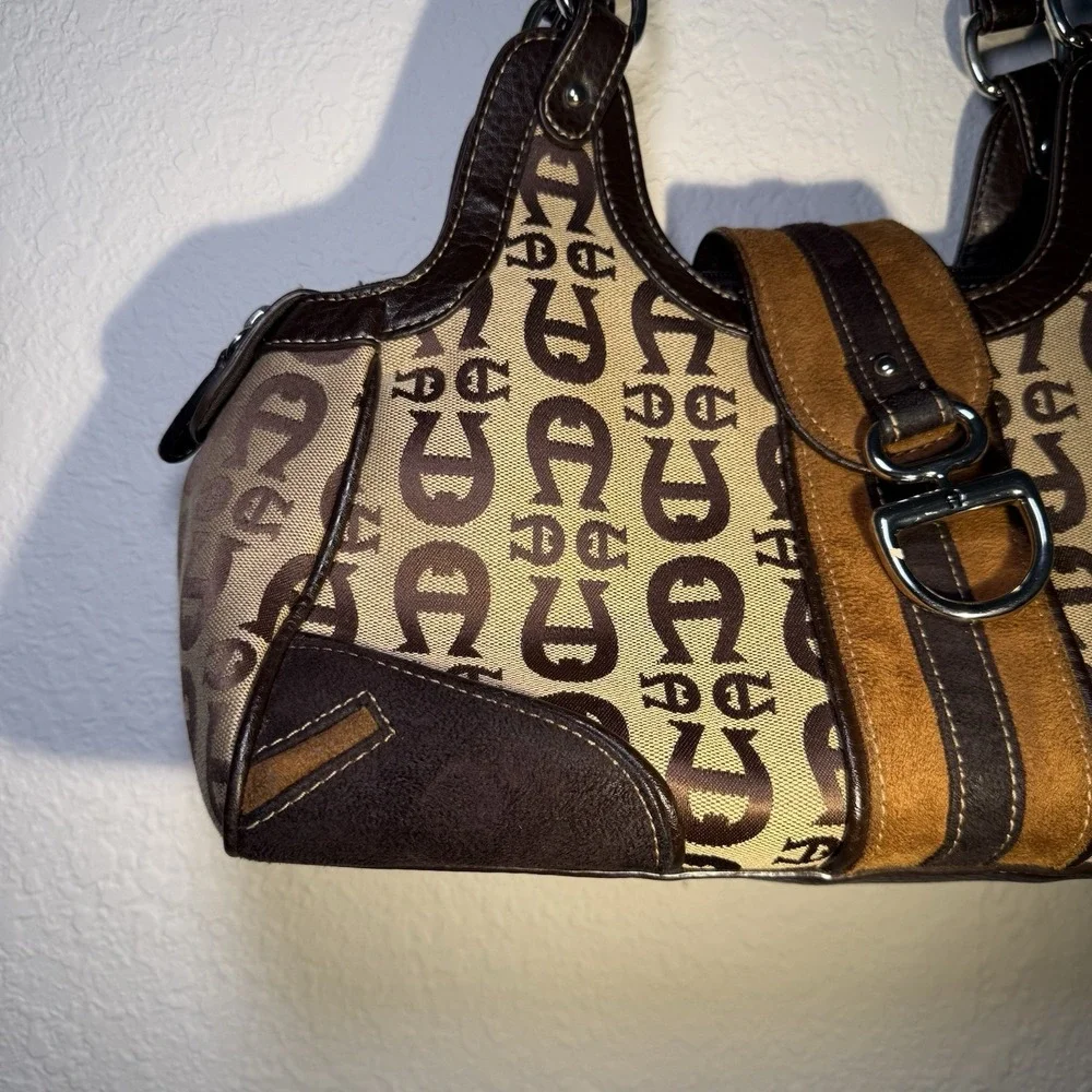 Etienne Aigner VTG‎ Brown Canvas Leather Signature Logo Satchel Handbag Purse